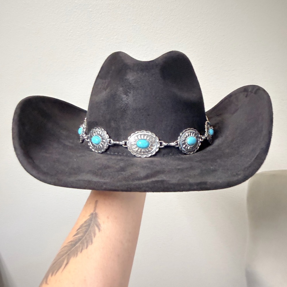 Black Western Hat with Turquoise Accents